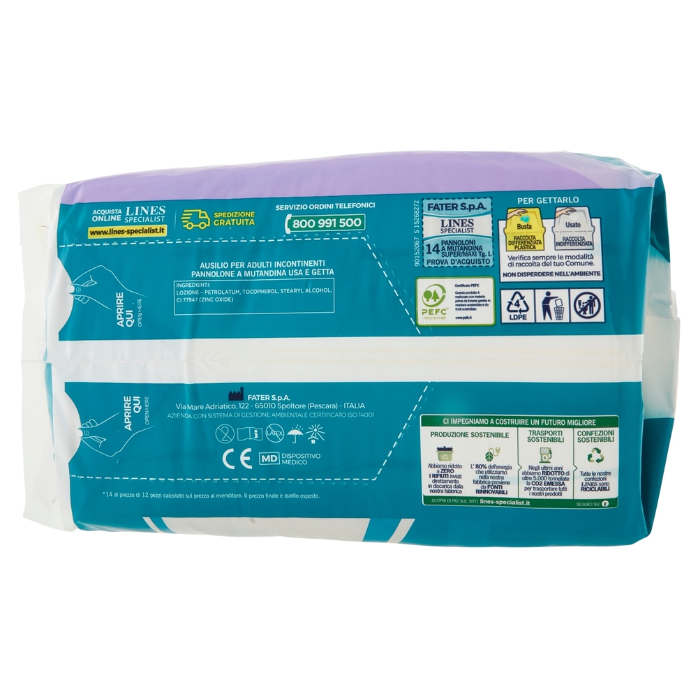 Lines Specialist Unisex Pannoloni a Mutandina Tg. L Super/Maxi 12+2 pz